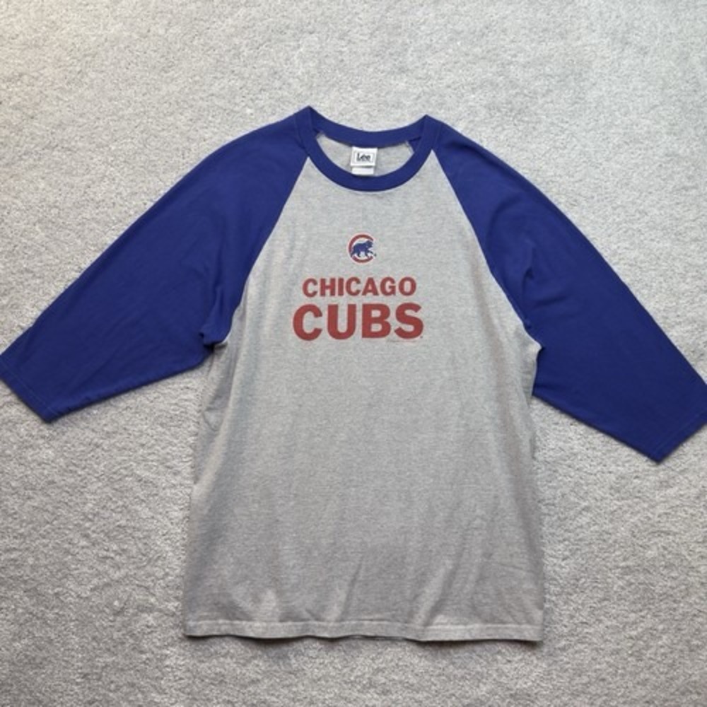 Vintage 2005 Lee Sport Chicago Cubs MLB Raglan T Shirt Mens Gray Blue 3/4 Sleeve